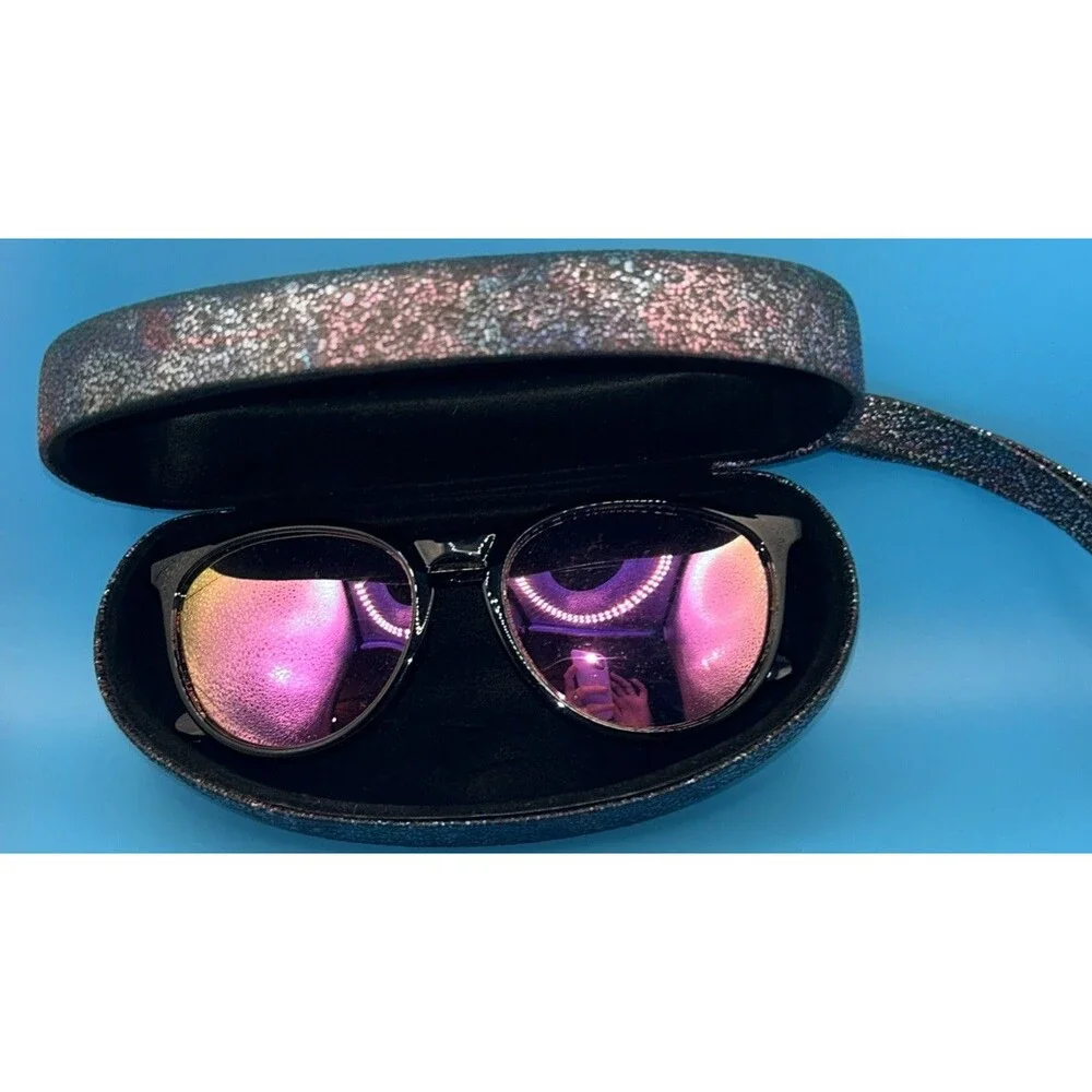 Mirror Sunglasses +Oversized Purple Glitter Glam Clamshell Case Clutch 52-18-140
